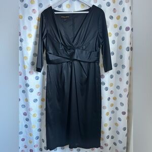 Black sateen Donna Ricco midi length and midi sleeve cocktail dress size 14 NEW!